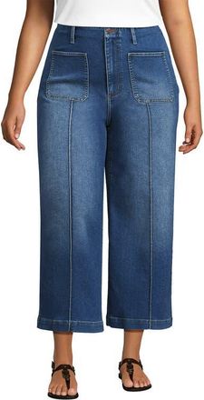 Lands End Plus Size Recover Denim High Rise Patch Pocket Extra Wide Leg Crop Jeans in Indigo Tide Blue at Nordstrom, Size 16W