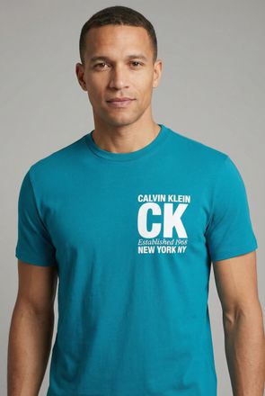 Calvin Klein T-Shirt CALVIN KLEIN, Herren, Gr. XXL, teal marine, Web, Obermaterial: 100% Baumwolle, unifarben, regular fit normal, Rundhals, eingesetzt abgesteppte