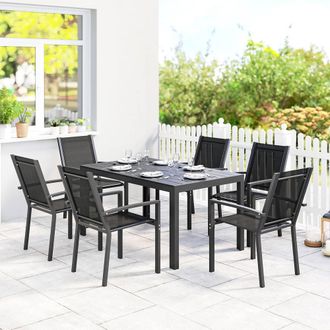 OUTSUNNY Garden Dining Set for 6, Outdoor Dining Table & Chairs, Black