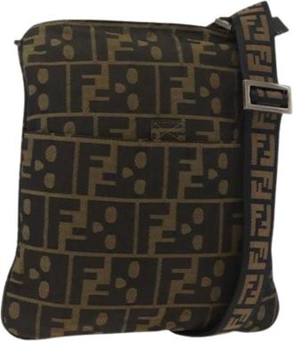 Fendi Pre-owned Cross Body Bags, female, Brown, Size: ONE SIZE Pre-owned Vintage Zucca Canvas Shoulder Bag
