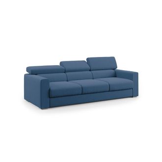 Divani.Store Dylan Sof&aacute; De 3 Plazas Con Pouf Extra&iacute;ble En Tejido Efecto Algod&oacute;n Impermeable 240 Cm Azul