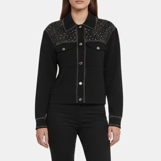 Maje Black Rhinestone Embellished Knit Cardigan