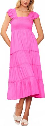 Skies Are Blue Clothing Caroline Smocked Midi Dress In Cerise