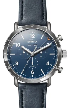 Shinola Canfield Sport Leather Strap Watch, 45mm in Navy Leather Strap at Nordstrom