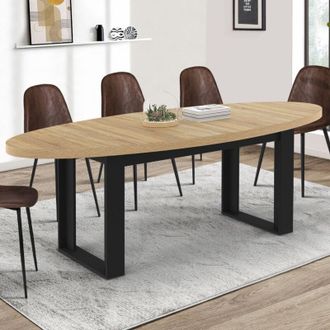 IDMarket Mesa de comedor oval PHOENIX 200 cm madera y negro