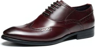 Generic Mens Lace Up Wingtip Brogue Oxfords Low Chunky Heel Office Dress Shoes Pointed Toe Evening Party Prom Shoes,Burgundy,5.5 UK