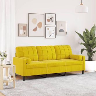 vidaXL Sof&aacute; De 3 Plazas Con Cojines Terciopelo Amarillo 180 Cm Vidaxl
