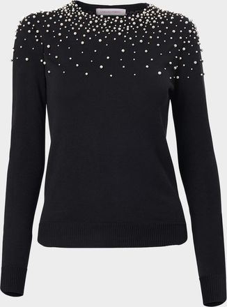 Carolina Herrera Pearly Collar Silk-Cotton Sweater