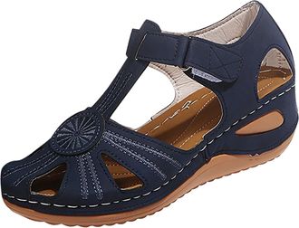 Generic Closed Toe Sandals for Women 2026 Casual Wedge Sandal with Arch Support Ladies Retro Dressy Summer Walking Beach Sliders with Adjustable Ankle Strap C