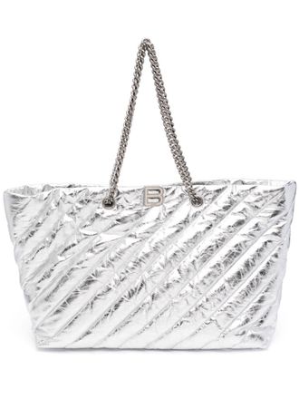 Balenciaga large Crush tote bag - women - Cotton/Metallic Leather - OS - Silver