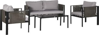 OUTSUNNY 4 Piece Garden Sofa Set w/ Tempered Glass Coffee Table Padded Cushions | TJ Hughes