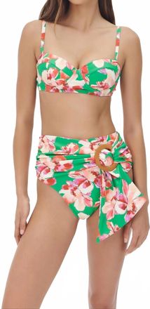 Hutch Tamra Bikini Bottom In Green Placement Watercolor Lotus Trellis