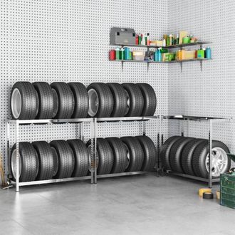 Berkfield Home 2-Layer Tire Rack 3 pcs Silver 110x40x110 cm Steel | Size: 110 x 40 x 110 cm