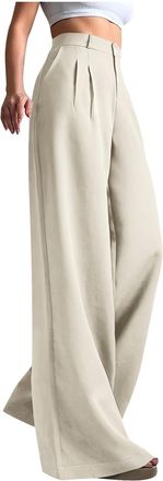 Generic Women Office Trousers Smart Formal Trousers High Waist Wide Leg Work Trouser Full Length Suit Pants Officewear Straight Leg Pants Solid Color Business