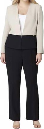 Tahari by ASL Womens Plus Size Colorblocked Pant Suit In Beige/black