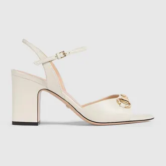 Gucci Womens Horsebit Sandal, White, Leather