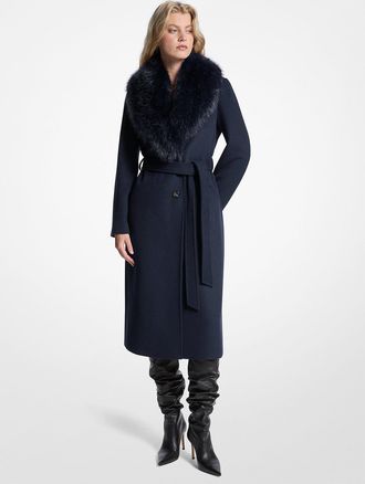 Michael Kors Faux Fur Trim Wool Blend Coat