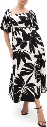 City Chic Collins Floral Print Maxi Dress in Island Oasis at Nordstrom, Size Xxxs