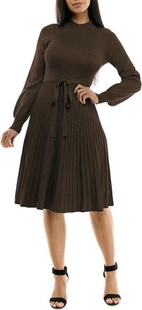 Nina Leonard Tie Waist Fit & Flare Sweater Dress in Chocolate at Nordstrom Rack, Size X-Large