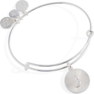 Alex and Ani Pave Starburst Texture Initial Bangle Bracelet in Silver - J at Nordstrom