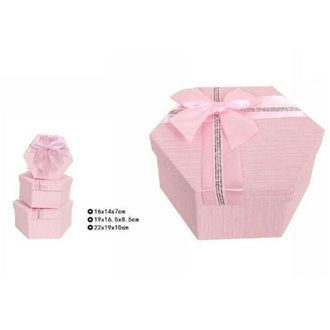Trade Shop Trade Shop - Set 3 Pezzi Scatole Box Per Regali Varie Misure Esagonali Rosa Con Fiocco 69351