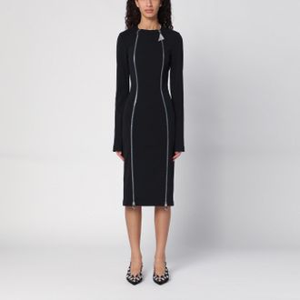 The Attico Black midi dress with logoed zip puller