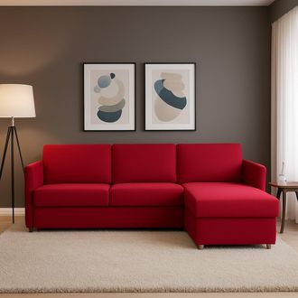 Dmora Sof&aacute; Fijo Con Chaise Longue Posina, Desenfundable, Reversible Made In Italy, Hidr&oacute;fugo Multiposici&oacute;n, 260x160 Cm Rojo