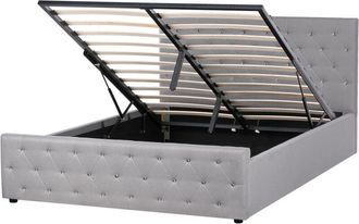 Beliani Beliani - Fabric eu King Size Bed Frame 5ft3 Light Grey Slatted Base with Storage Amiens