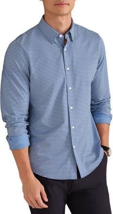 Rhone Commuter Slim Fit Gingham Check Performance Button-Up Shirt in Navy Gingham at Nordstrom, Size Xx-Large