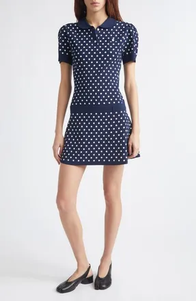 Sandy Liang Tumi Polka Dot Polo Sweater Dress in Navy Multi at Nordstrom, Size X-Small