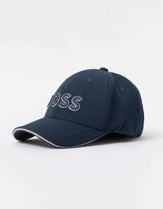 HUGO BOSS Mens BOSS Green Knitted Piqué Six Panel Cap with Embroidered Logo - Dark Blue 406 - Navy - Size: ONE size