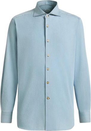 Kiton Casual Denim Overhemd met gespreide kraag - Heren - Spijkeroverhemden - Blauw - 2XL - Denim - Overhemden