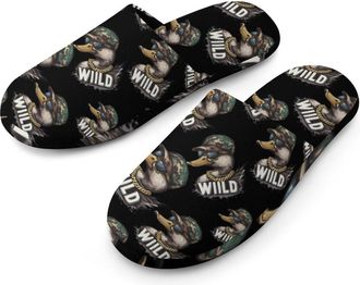 Generic Wild Mallard Duck Animal Flannel Mens Slip-on Slippers Winter Warm House Shoes with Rubber Sole for Home Hotel