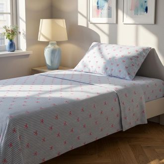 KASANOVA Completo letto 1 piazza e mezza righe fiocchi azzurro