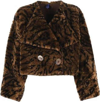 A.N.G.E.L.O. Vintage Cult 2000s tiger pattern cropped coat - women - Sheep Skin/Shearling - M - Brown
