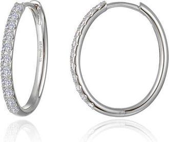 Lafonn Alina Pav&eacute; Simulated Diamond Small Oval Hoop Earrings in Silver at Nordstrom