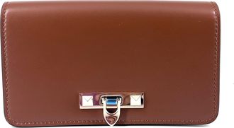 Valentino Garavani Rockstud Flip Lock Flap Bag Leather Brown Leather Bag (Pre-Owned)