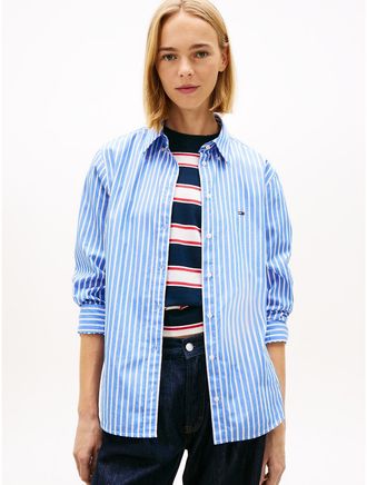 Tommy Hilfiger Womens Tommy Jeans Striped Poplin Shirt - Blue - M