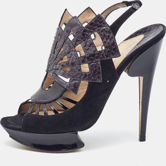 Nicholas Kirkwood Black Watersnake Leather And Suede Slingback Sandals