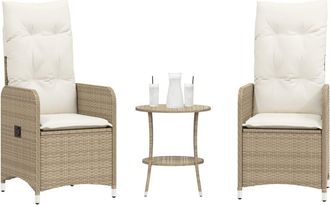vidaXL Sillones Reclinables De Jard&iacute;n Con Mesa 2 Uds Rat&aacute;n Pe Beige Vidaxl