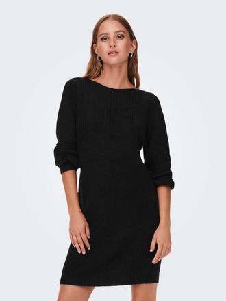 Jacqueline de Yong Minikleid JDY JDYWHITNEY MEGAN L/S BOAT DRESS KNT NOOS, Damen, Gr. XXS, N-Gr, schwarz (schwarz detail:w schwarz ply), Rippstrick, Obermaterial: 88% Po
