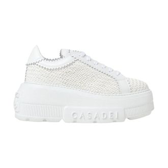 Casadei Schoenen, Dames, Wit, 38 EU, Leer, Woven Platform Sneaker