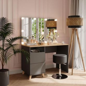 Vicco Tocador Karen, Antracita/artisan, 110 Cm Con Taburete Y Luces Led, Vicco