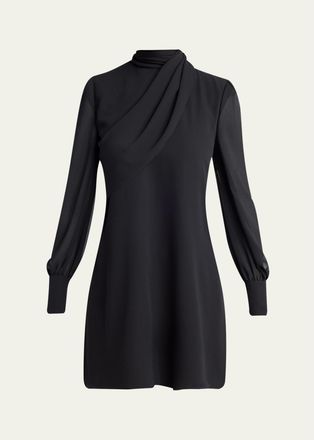 Valentino Garavani Mock-Neck Draped Silk Georgette Mini Dress