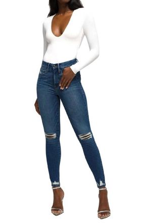 Good American Good Legs Chewed Hem Jean In Blue