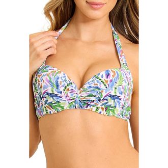 Tommy Bahama Poolside Palms Underwire Halter Bikini Top in Four Leaf Clover at Nordstrom, Size 34Dd