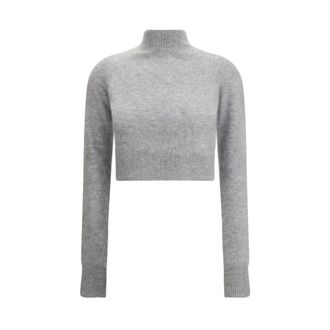 Max Mara Cashmere Knitwear, female, Gray, Size: M Cashmere Cropped Sweater with Ribbed Trim