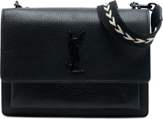 Saint Laurent Pre-owned Womens Medium Grained Calfskin Guitar Strap Monogram Sunset Crossbody - Black Leather - One Size