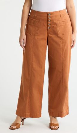 Wit & Wisdom Skyrise Exposed Button Wide Leg Twill Pants in Desert Bronze at Nordstrom, Size 14W