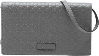 Gucci Pre-owned Embossed Leather Crossbody Bag - Dames - Vintage Schoudertas - Grijs - ONE Size - Leer - Vintage